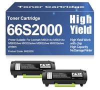 Cartuchos de tóner compatibles para MS531dw y MS631dw Tóner Negro 66S2000 para Lexmark MS531dw MS631dw MS632dwe MX532adwe MX632adwe Impresoras Alto Rendimiento con Chip,66S2000-2PC