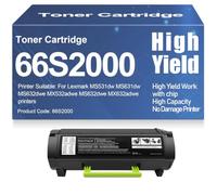 Cartuchos de tóner compatibles para MS531dw y MS631dw Tóner Negro 66S2000 para Lexmark MS531dw MS631dw MS632dwe MX532adwe MX632adwe Impresoras Alto Rendimiento con Chip,66S2000-1PC