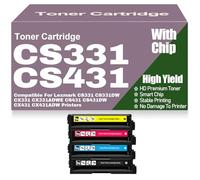 Cartuchos de tóner CX331 CX431 CS331 CS431 con Chip 20N20C0 20N20K0 20N20M0 20N20Y0 Compatibles para Lexmark CS331 CS331DW CX331 CX331ADWE CS431 CS431DW CX431 CX431ADW,4Pack-CS331