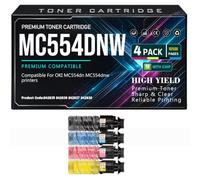 Cartuchos de tóner Magenta Amarillo Cian Negro MC554dn para Oki 842835 | 842836 842837 842838 Tóner para OKI MC554dn MC554dnw Impresoras con chip Trabajo de alto rendimiento,4Pack-MC554dnw