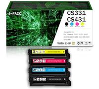 Cartuchos de tóner remanufacturados CS331 CS431 con Chip de Repuesto para impresoras multifunción Lexmark CS331 CS331DW CX331 CX331ADWE CS431DW CX431ADW (Negro Amarillo Cian Magenta),4Color-1Pack