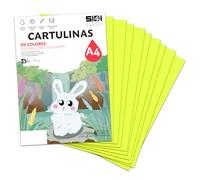 Cartulina A4 Amarillo Flúor 185 g Papel Cartulina Fluorescente para Manualidades, Scrapbooking, Impresora Inkjet y Láser, Color Neon Alta Visibilidad - SIDI (amarillo fluor, 250h)