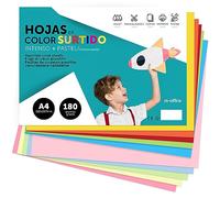 Cartulina de Colores, Cartulina A4 Colores Surtidos, Folios de Colores 180gr para Manualidades, Imprimir Documentos y Diseños Creativos, Folios de Colores A4 · m-office (x10 Surtido Intenso+Pastel)