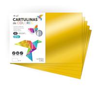 Cartulina de Colores Metalizadas, Cartulina Grande A3 (29,7x42cm) Cartulinas de Colores 230gr para Manualidades, Diseños Creativos y Proyectos de Arte, Brillo Reflectante · m-office (50 hojas, Oro)