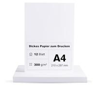 Cartulina fotográfica A4, 300 g/m², papel blanco, 12 hojas, papel grueso para imprimir, cartón