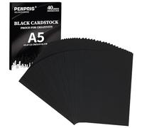 Cartulina negra de 300 g/m², 40 hojas de papel de cartón tamaño A5, 110 libras, papel grueso para hacer tarjetas, invitaciones, postales, tarjetas de visita PAC01BK040