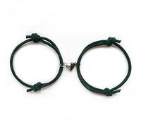 Carufin Blanco y negro en forma de corazón Pulseras con hebilla magnética Cuerda milanesa Parejas trenzadas Novias Pulsera Joyería ajustable para mujeres y hombres (Verde)