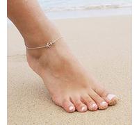 Carufin Turquesa tobillera de varias capas mariposas tobillera flores perlas tobillera con adornos femeninos de pies de playa de verano (Ancla del barco)