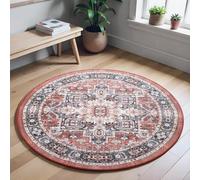 Carvapet Lavable Alfombras Redondas 120cm Antideslizante Fina Roja Alfombra Círculo Redondeada Medallón Retro Impreso Alfombras de área Salón Dormitorio