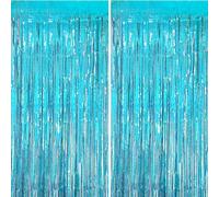 carve ideas 2 Pack Cortinas de Flecos Metálicos, Telón de Fondo de Tinsel, Decoración Fiesta Cumpleaños, Boda, Baby Shower, Navidad, Party (1 x 2,5 m, Azul Claro)