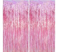 carve ideas 2 Pack Cortinas de Flecos Metálicos, Telón de Fondo de Tinsel, Decoración Fiesta Cumpleaños, Boda, Baby Shower, Navidad, Party (1 x 2,5 m, Rosa Claro)