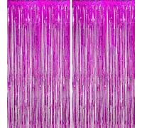 carve ideas 2 Pack Cortinas de Flecos Metálicos, Telón de Fondo de Tinsel, Decoración Fiesta Cumpleaños, Boda, Baby Shower, Navidad, Party (1 x 2,5 m, Rosa Rojo)