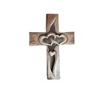 Carved Wooden Grain Acrylic Cross with Intertwined Hearts, Religious Christian Christmas Wall Decoration