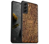 Carveit Carcasa con Compatible Galaxy S22 Funda Accesorios Case [Única Madera y Silicona Híbrido Carcasa] Absorción de Impacto para Samsung S22 Carcasa estético Cover (Nogal-Calendario Maya)