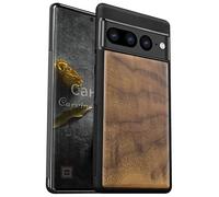 Carveit Carcasa de Madera Compatible con Google Pixel 7 Pro Funda Accesorios Carcasa Absorción de Impacto para Pixel 7 Pro Case Madera y Silicona Híbrido Cover (Nogal-Estilo Madera Llana)