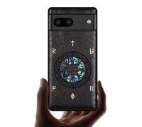 Carveit Carcasa para Google Pixel 8 [Madera Funda+incrustación de mejillones] Compatible Carga inalámbrica Pixel 8 Antigolpes Cover (Madera Oscura-Das Vegvissir Des Wickinger)