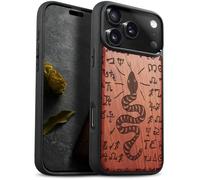 Carveit Funda Antigolpes para iPhone 17 Pro Magnética con MagSafe, Carcasa Híbrida de Madera y Silicona TPU, Protección Antiarañazos (Rosa-Serpiente Mística y Hechizos)