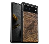Carveit Funda de Compatible con Google Pixel 6 Carcasa [Madera y Silicona Híbrido Funda] Absorción de Impacto para Pixel 6 Funda Única estético Carcasa (Nogal-Cuervo de brujería)