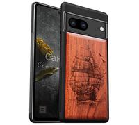 Carveit Funda de Compatible con Google Pixel 7 Carcasa [Madera y Silicona Híbrido Funda] Absorción de Impacto para Pixel 7 estético Carcasa (Rosa-Old Sailboat)