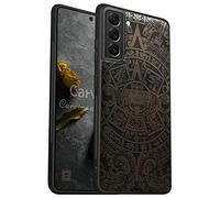 Carveit Funda de Compatible con Samsung S22 Plus Carcasa [Madera y Silicona Híbrido Funda] Absorción de Impacto para Galaxy S22Plus Única estético Carcasa (Madera Oscura-Calendario Maya)