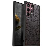 Carveit Funda de Compatible con Samsung S22 Ultra Carcasa [Madera y Silicona Híbrido Funda] Absorción de Impacto para Galaxy S22 Ultra Cover Única estético Carcasa (Madera Oscura-Calendario Maya)