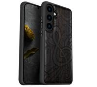 Carveit Funda de Madera Compatible con Galaxy S24 Carcasa de Madera y Bumper Silicona TPU para Samsung S24 Case Accesorios Única Cover (Madera Oscura-Zen Doodle Treble Clef)