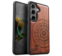 Carveit Funda Híbrida de Madera Natural y TPU para Galaxy S26, Magnética Compatible con MagSafe, Carcasa Antigolpes y Antiarañazos (Rosa-La Brújula y la Ola)