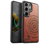 Carveit Funda Híbrida de Madera Natural y TPU para Galaxy S26 Ultra, Magnética Compatible con MagSafe, Carcasa Antigolpes y Antiarañazos (Rosa-La Brújula y la Ola)
