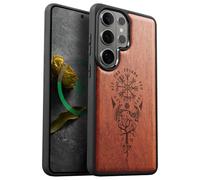 Carveit Funda Híbrida de Madera Natural y TPU para Galaxy S26 Ultra, Magnética Compatible con MagSafe, Carcasa Antigolpes y Antiarañazos (Rosa-Brújula Vikinga)