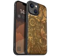Carveit Funda Madera para iPhone 13 Mini Compatible con MagSafe, Madera y Silicona Híbrido iPhone 13 Mini Carcasa (Cereza-Arte Mecánico Moto)