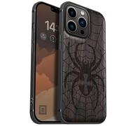 Carveit Funda Madera para iPhone 13 Pro Compatible con MagSafe, Madera y Silicona Híbrido iPhone 13 Pro Carcasa (Madera Oscura-Amo de la Telaraña)