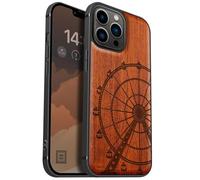 Carveit Funda Madera para iPhone 13 Pro MAX Compatible con MagSafe, Madera y Silicona Híbrido iPhone 13 Pro MAX Carcasa (Rosa-Noria Vintage)