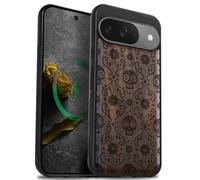 Carveit Funda Madera para Pixel 9 Compatible con MagSafe [Madera y Silicona Híbrido] Protectora Antigolpes para Pixel 9 Magnética Carcasa (Nogal-Sugar Skull Bloom)