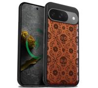 Carveit Funda Madera para Pixel 9 Compatible con MagSafe [Madera y Silicona Híbrido] Protectora Antigolpes para Pixel 9 Magnética Carcasa (Rosa-Sugar Skull Bloom)