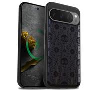 Carveit Funda Madera para Pixel 9 Pro Compatible con MagSafe [Madera y Silicona Híbrido] Protectora Antigolpes para Pixel 9 Pro Magnética Carcasa (Madera Oscura-Sugar Skull Bloom)