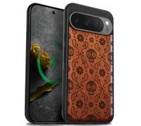 Carveit Funda Madera para Pixel 9 Pro Compatible con MagSafe [Madera y Silicona Híbrido] Protectora Antigolpes para Pixel 9 Pro Magnética Carcasa (Rosa-Sugar Skull Bloom)