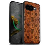 Carveit Funda Madera para Pixel 9a Compatible con MagSafe [Madera y Silicona Híbrido] Protectora Antigolpes para Pixel 9a Magnética Carcasa (Rosa-Sugar Skull Bloom)