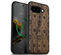 Carveit Funda Madera para Pixel 9a Compatible con MagSafe [Madera y Silicona Híbrido] Protectora Antigolpes para Pixel 9a Magnética Carcasa (Nogal-Sugar Skull Bloom)