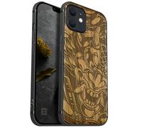 Carveit Funda Magnética para iPhone 12 Carcasa [Madera y Silicona Híbrido] Compatible con MagSafe iPhone 12 Cover (Cereza-Furia del Diablo)