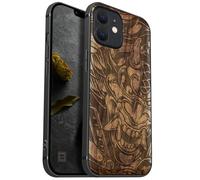 Carveit Funda Magnética para iPhone 12 Mini Carcasa [Madera y Silicona Híbrido] Compatible con MagSafe iPhone 12 Mini Cover (Nogal-Furia del Diablo)