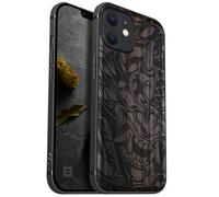 Carveit Funda Magnética para iPhone 12 Mini Carcasa [Madera y Silicona Híbrido] Compatible con MagSafe iPhone 12 Mini Cover (Madera Oscura-Furia del Diablo)
