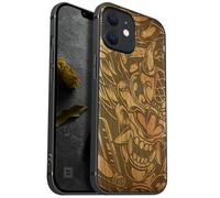 Carveit Funda Magnética para iPhone 12 Mini Carcasa [Madera y Silicona Híbrido] Compatible con MagSafe iPhone 12 Mini Cover (Cereza-Furia del Diablo)