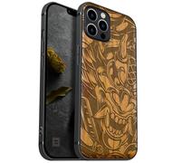 Carveit Funda Magnética para iPhone 12 Pro Carcasa [Madera y Silicona Híbrido] Compatible con MagSafe iPhone 12 Pro Cover (Cereza-Furia del Diablo)