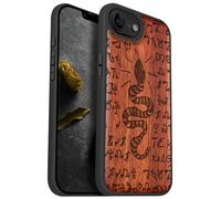 Carveit Funda Magnética para iPhone 16e Compatible con MagSafe, Carcasa Madera Natural y TPU, Diseño Elegante, Antigolpes y Antiarañazos (Rosa-Serpiente Mística y Hechizos)