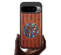 Carveit Funda Magnética para para Google Pixel 10 Pro XL [Madera y incrustación de mejillones] Protectora Antigolpes para Pixel 10 Pro XL Carcasa Madera (Rosa-Ecos de los Vikingos)