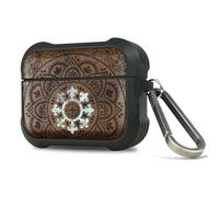 Carveit Funda para AirPods Pro 3, Grabado en Madera e incrustación de mejillones, Material TPU Duradero AirPods Pro 3 Carcasa con Mosquetón (Nogal-Mándala Floral)