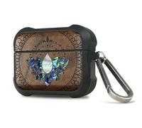 Carveit Funda para AirPods Pro 3, Grabado en Madera e incrustación de mejillones, Material TPU Duradero con Mosquetón (Nogal-Esencia de Mandala de Loto)