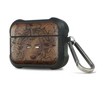Carveit Funda para AirPods Pro 3, Grabado en Madera e incrustación de mejillones, Material TPU Duradero con Mosquetón (Nogal-El Enigma de Medusa)