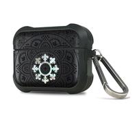 Carveit Funda para AirPods Pro 3, Grabado en Madera e incrustación de mejillones, Material TPU Duradero AirPods Pro 3 Carcasa con Mosquetón (Madera Oscura-Mándala Floral)