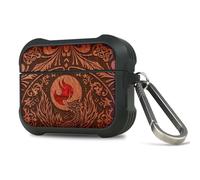 Carveit Funda para AirPods Pro 3, Grabado en Madera e incrustación de mejillones, Material TPU Duradero con Mosquetón (Rosa-Phoenix en simetría)